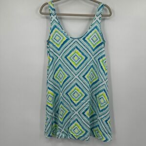 Southern Tide Teal Lime Geometric Diamond Ikat Rayon Mini Dress Small Beach